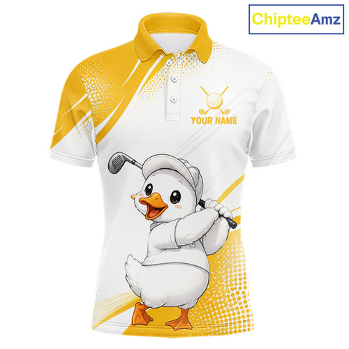 Funny Duck Swing Golf Polo Shirt, Cute Duck Print Shirt, Sporty Animal Golf Gift