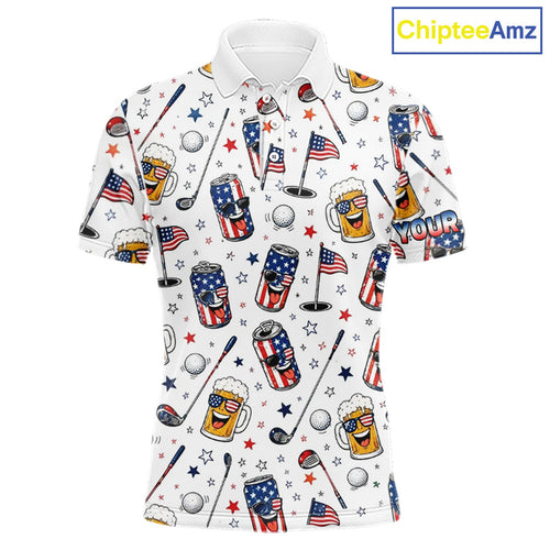 Custom Patriotic Golf Polo Shirt With Beer Print – Personalized USA Golf Team Polo