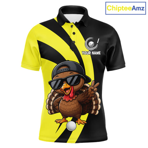Funny Turkey Golfer Polo, Custom Name Team Golf Shirt, Golf Top