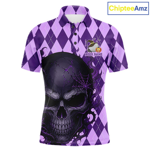 Custom Name Purple Skull Golf Polo Shirt - Personalized Halloween Team Golf Shirt