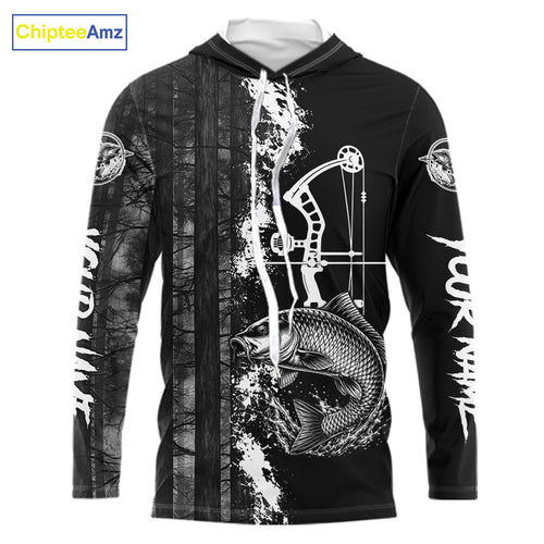 's Carp Fishing Shirts Hooded Long Sleeve Performance Shirt, Custom Forest Dark Camo Shirt
