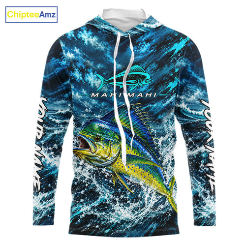 Custom Mahi Mahi Fishing Jersey With Name, Dorado Hooded Long Sleeve Tournament Shirt