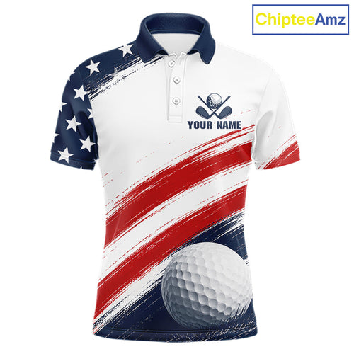 Custom USA Flag Tournament Golf Polo Shirt – Patriotic Golf Polo With Personalized Name