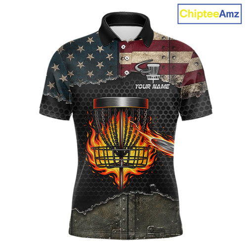 Custom Name USA Flag Disc Golf Tournament Shirt – Fire Basket Sports Apparel Golf