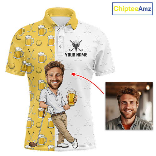 Custom Golf Polo With Face Funny Golfer Beer Lover Gift