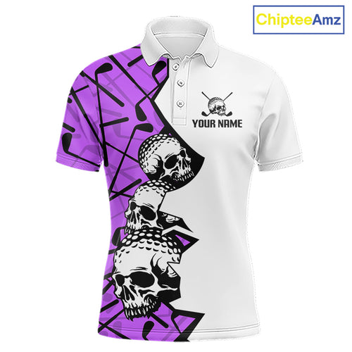 Custom Skull Golf Polo Shirt Personalized Name, Tournament Golf Team Polo Jersey