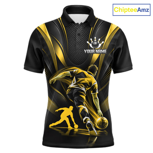 Yellow Black Bowling Player Polo Shirt Custom Abstract Sports Team Tournament Jersey