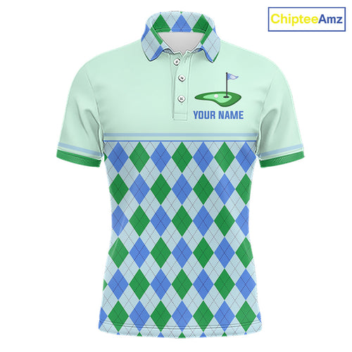 Green Blue Argyle Golf Polo Shirt Personalized Golf Shirt Golf Outfit Family Team Shirts