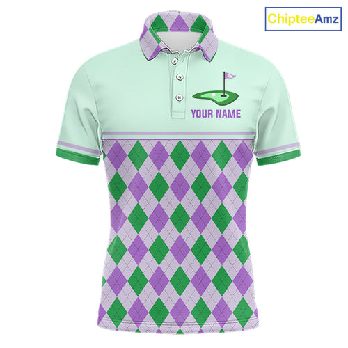 Green Purple Argyle Golf Polo Shirt Personalized Golf Shirt Golf Outfit Family Team Shirts