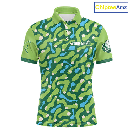 Custom Green Camo Pattern Golf Polo Shirt Personalized Team Golf Uniform