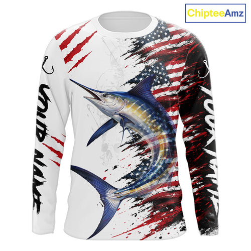 Marlin Fishing Jersey Design American Flag Long Sleeve Fishing Shirt