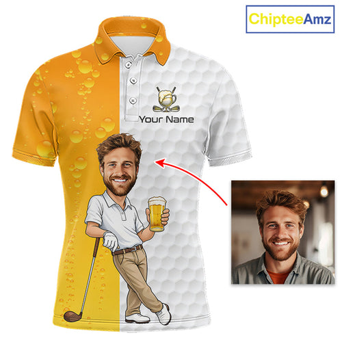 Custom Golf Polo With Face Funny Golfer Pattern Beer Lover Gift