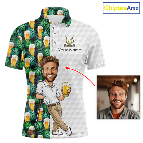 Custom Golf Polo With Face Funny Golfer Pattern Beer Tropical Lover Gift