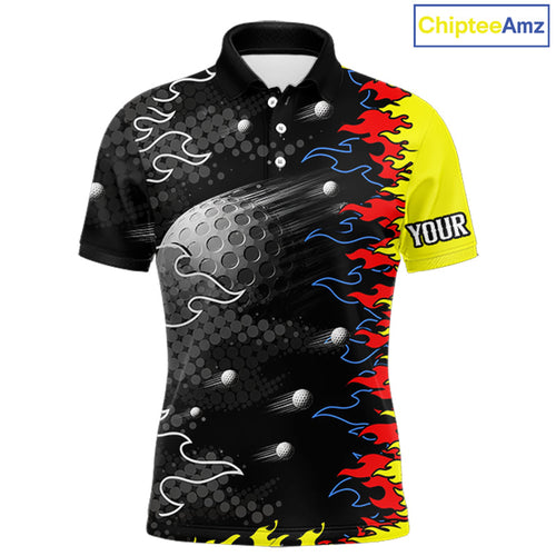 Personalized Golf Shirt Custom Name Team Golf Shirt Flame Design, Golf Top
