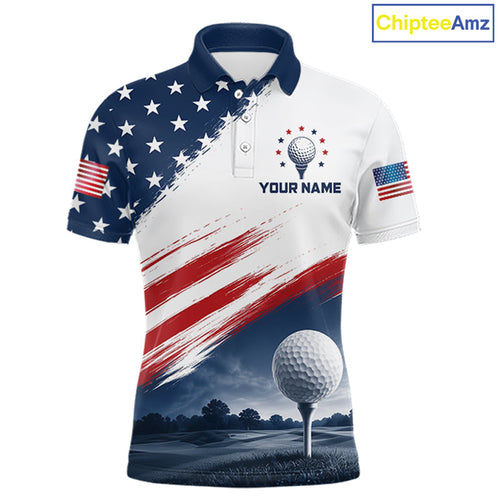 Patriotic American Flag Golf Polo Shirt – Red White Blue Golf Apparel