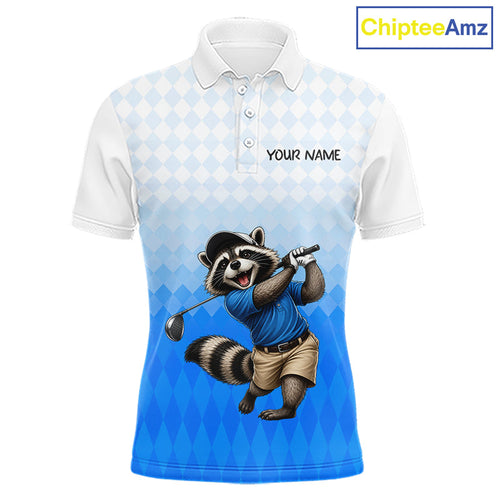 Funny Raccoon Golf Polo Shirt Personalized Name Custom Golf Shirt Golfer Gift