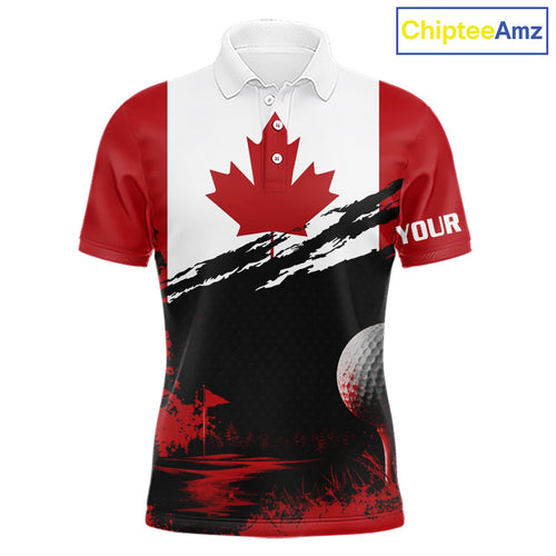 Golf Polo Shirts Canada Flag Patriotic Custom Name Tournament Golf Shirts, Golf Gifts