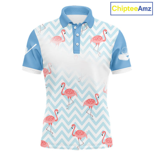 Funny Golf Polo Shirt Custom Blue White Flamingo Pattern Golf Team Shirts