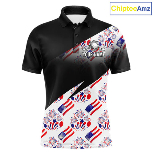 American Flag Golf Polo Shirt, Patriotic USA Tournament Golf Shirt, Independence Gift