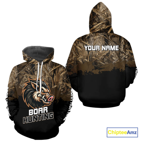 Custom Wild Boar Hunting Grass Camouflage 3D Printed Shirts, Hunting Gifts for Boar Hunter