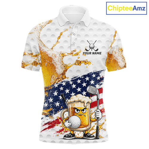 Custom Golf Polo Shirt Patriotic Beer Golf Design Gift For Golfer, Team Golf Shirts