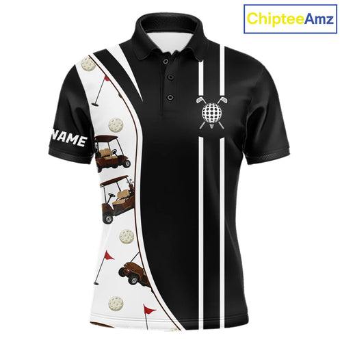 Personalized Golf Gift, Custom Name Golf Polo Shirt, Golf Cart Pattern Polo For Golf Lovers
