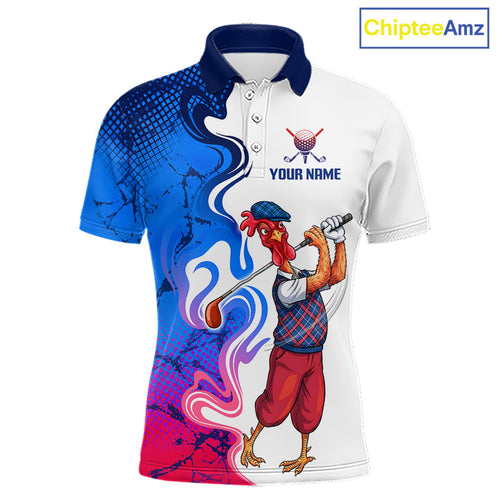 Funny Rooster Custom Name Camouflage Golf Polo Shirt, Funny Golf Team Shirts, Golf Gift