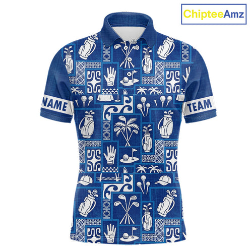 Blue Pattern Golf Polo Shirts Custom Name Best Golf Clothing Shirts