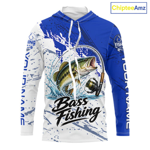 Personalized Bass Fishing Jerseys, Bass Fishing Long Sleeve Hooded Tournament Shirts