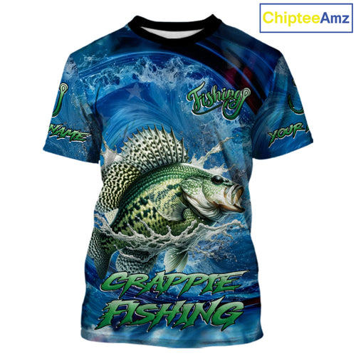 Blue Camo Crappie Fishing Custom Performance Fishing T-Shirts Crappie Fishing Team Shirts