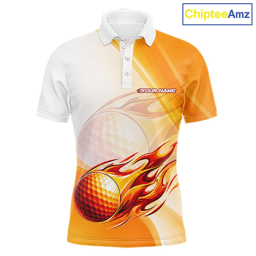Orange Flame Golf Ball Polo Shirts Custom Golf Team Shirts Golfer Outfit