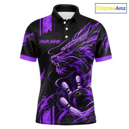 Personalized Black And Purple Dragon Bowling Shirts, Dragon Bowling Team Shirts