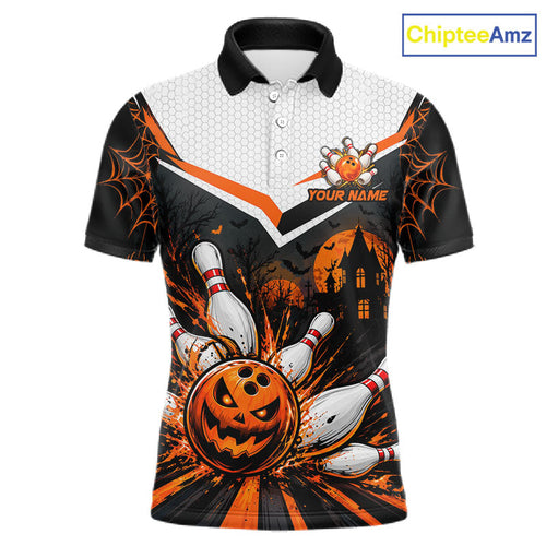 Black Bowling Camo Orange Custom Halloween Bowling Shirts, Bowling Team Jerseys
