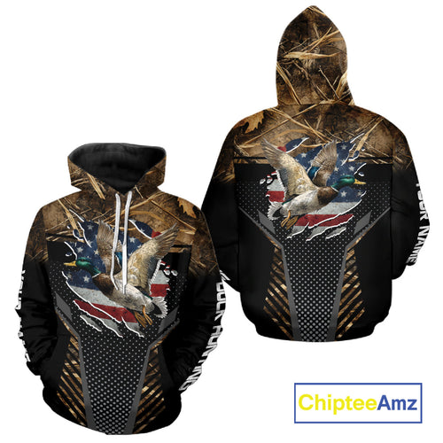 Duck Hunting American Flag Dark Camouflage Shirts, Duck Hunting Gifts