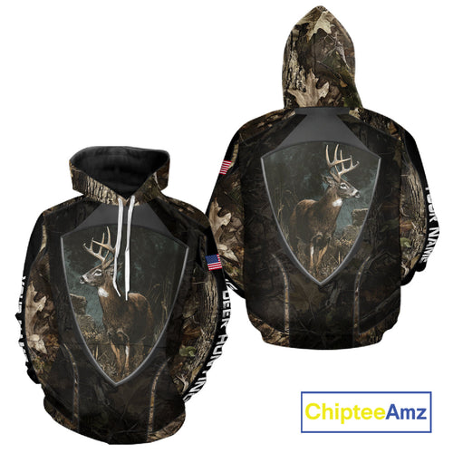 Whitetail Deer Hunting Camo US Flag 3D All Over Printed Shirts, Best Deer Hunting Gifts