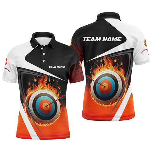 Personalized Flaming Target Archery 3D Polo Shirts, Fire Bow And Arrow Archery Team Shirts