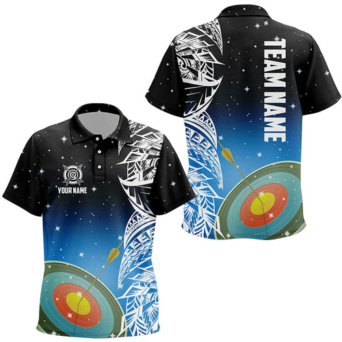 Personalized 3D Target Archery Blue Galaxy Pattern Polo & Quarter-Zip Shirts, Team League Archery Jerseys
