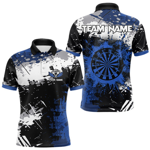 Custom Blue Grunge Darts Shirt With Pocket Option, Dart Team Jersey
