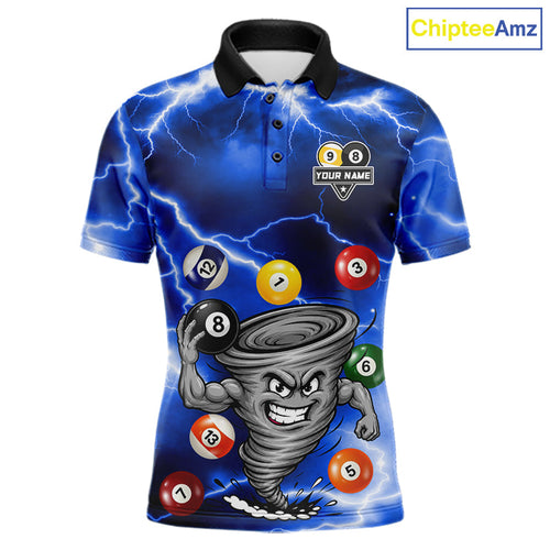 Custom Blue 8 Ball & 9 Ball Billiard Shirt Funny Tornado Billiard Jersey, Pool Player Gift