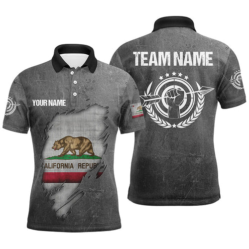 Personalized Grunge California Archery Polo Shirts, Custom California Flag Shirts For Archers
