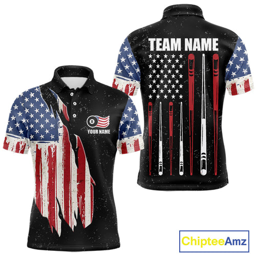 Personalized Grunge American Flag 's Billiard Shirt Custom 8 Ball Pool Billiard Team Jersey
