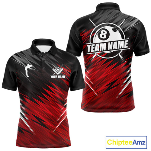Black And Red 8 Ball Billiard Pool Shirts Custom Billiard League Shirts, Pool Team Jersey