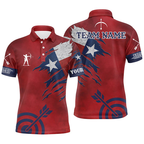 Personalized Texas Archery Polo Shirts, Archery Jerseys Texas Flag Shirts For Patriotic Archer