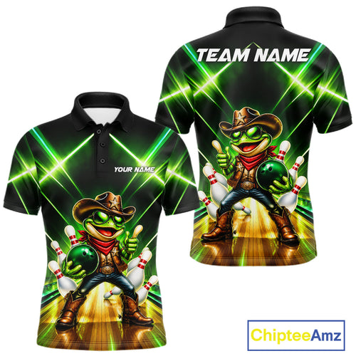 Green Funny Neon Cowboy Frog Bowling Shirts Custom Bowling League Bowling Team Jersey