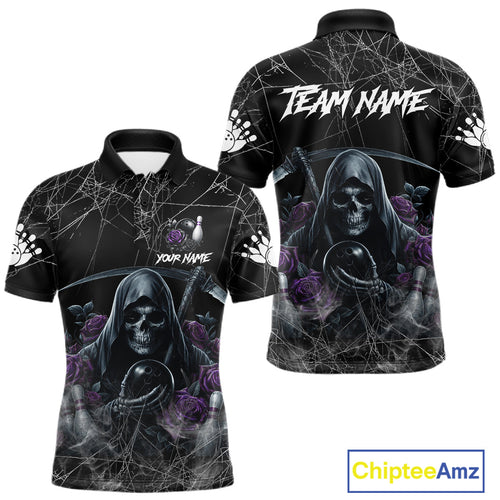 Grim Reaper And Roses Custom Bowling Shirt, Bowling Team Jersey Polo & 1/4 Zip