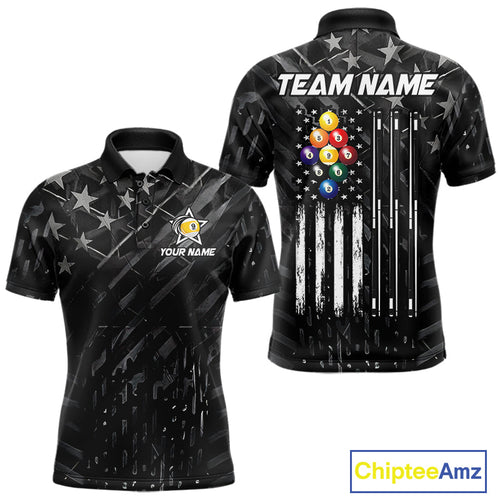 Black US Flag 9 Ball Billiard Shirts Custom Patriotic Billiard Team Shirts, Pool Jerseys