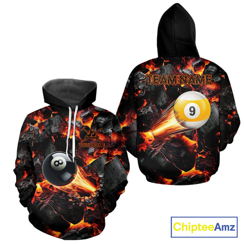Personalized Fire 8 Ball & 9 Ball Hoodie And Custom Billiard Hoodie Pool Team Shirt