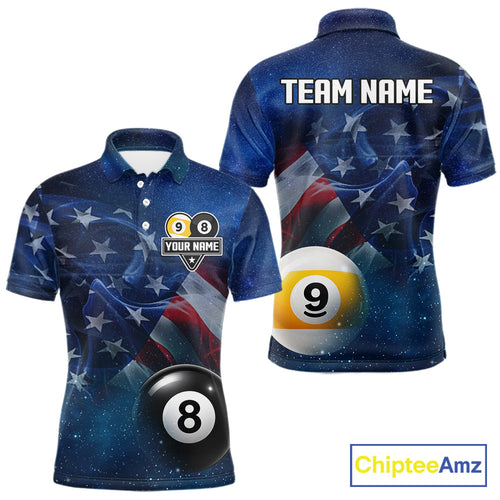 American Flag Blue Galaxy 8 Ball & 9 Ball Billiard Shirt Custom Patriotic Pool Team Jersey