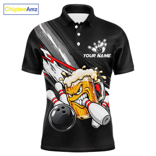 Funny Beer Bowling Jersey Custom Black Bowling Drinking Team Shirts Polo & 1/4 Zip