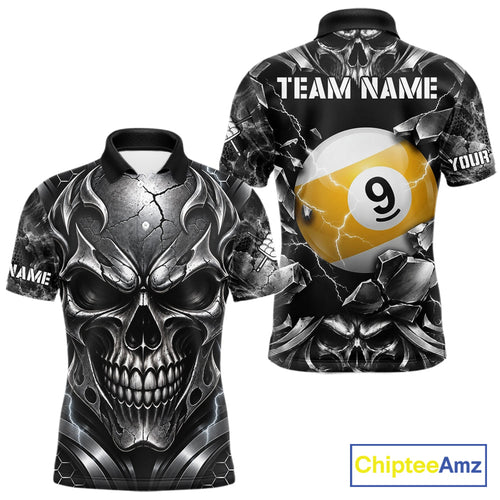Black And Silver 9 Ball Pool Skull Billiard Shirts Custom Billiard League Team Jersey